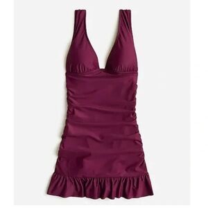 J. Crew Ruched Swim Dress burgundy one piece skirt sz 12 swimsuit